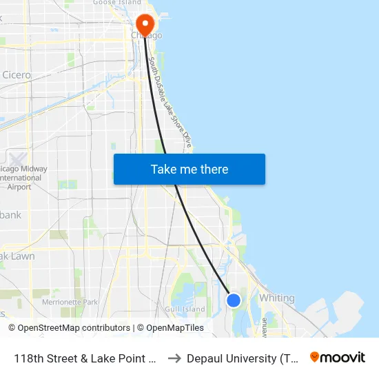 118th Street & Lake Point Plaza (3600 E) (West) to Depaul University (The Loop Campus) map