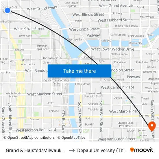 Grand & Halsted/Milwaukee (Blue Line) (East) to Depaul University (The Loop Campus) map
