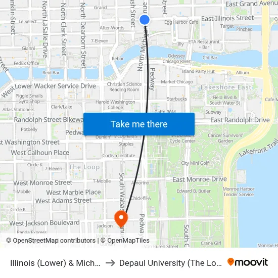 Illinois (Lower) & Michigan (East) to Depaul University (The Loop Campus) map