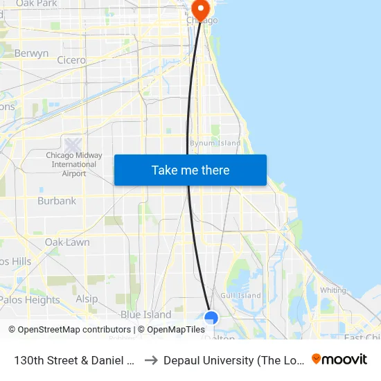 130th Street & Daniel Drive (East) to Depaul University (The Loop Campus) map