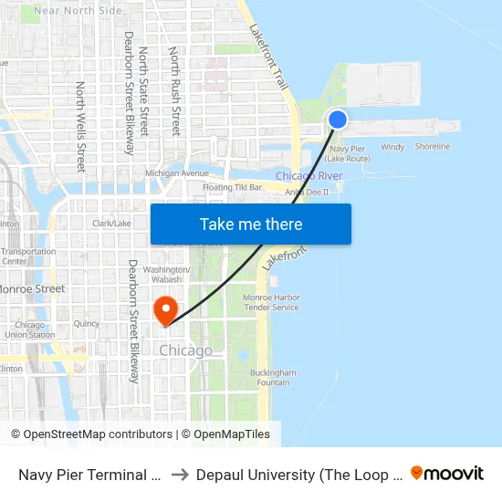 Navy Pier Terminal (North) to Depaul University (The Loop Campus) map