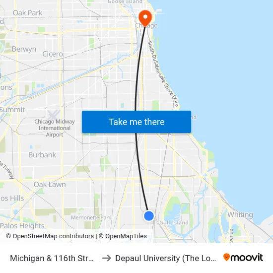 Michigan & 116th Street (North) to Depaul University (The Loop Campus) map