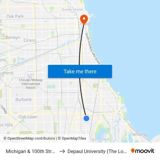 Michigan & 100th Street (North) to Depaul University (The Loop Campus) map