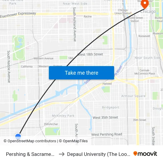 Pershing & Sacramento (East) to Depaul University (The Loop Campus) map