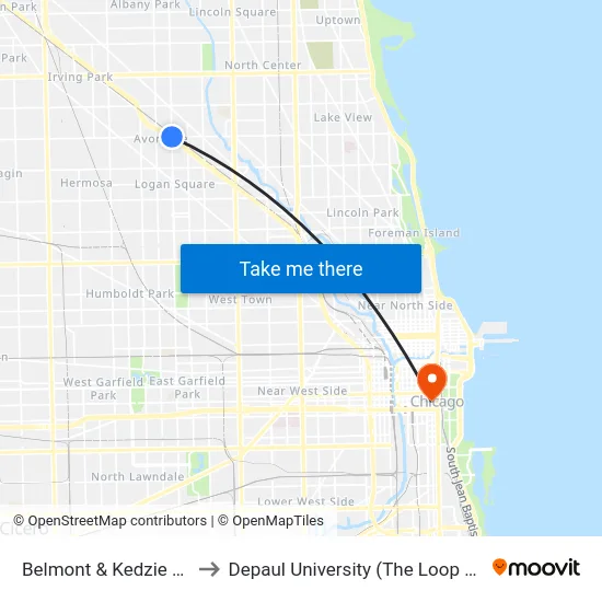 Belmont & Kedzie (West) to Depaul University (The Loop Campus) map