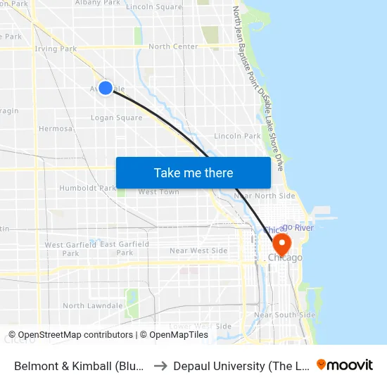 Belmont & Kimball (Blue Line) (West) to Depaul University (The Loop Campus) map