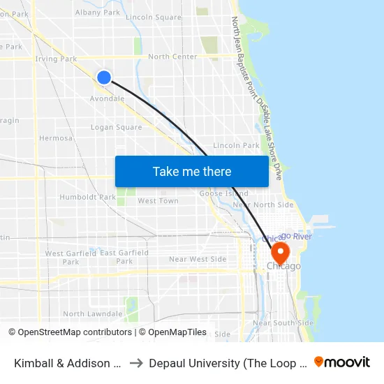 Kimball & Addison (North) to Depaul University (The Loop Campus) map