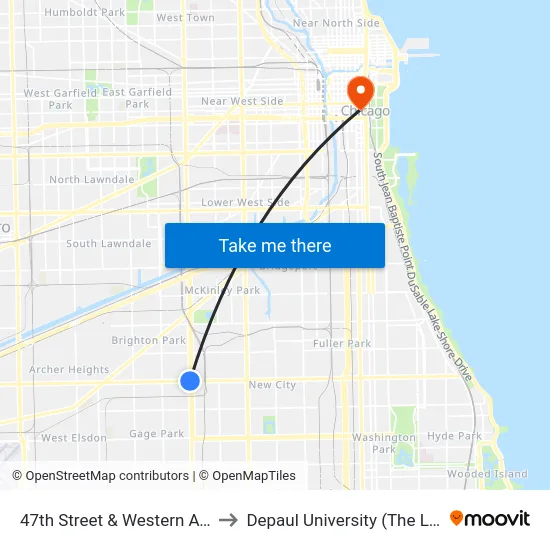 47th Street & Western Avenue (West) to Depaul University (The Loop Campus) map