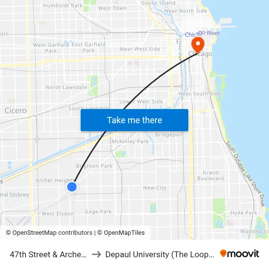 47th Street & Archer (East) to Depaul University (The Loop Campus) map