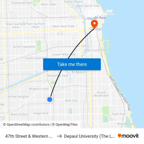 47th Street & Western Avenue (East) to Depaul University (The Loop Campus) map