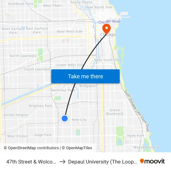47th Street & Wolcott (East) to Depaul University (The Loop Campus) map