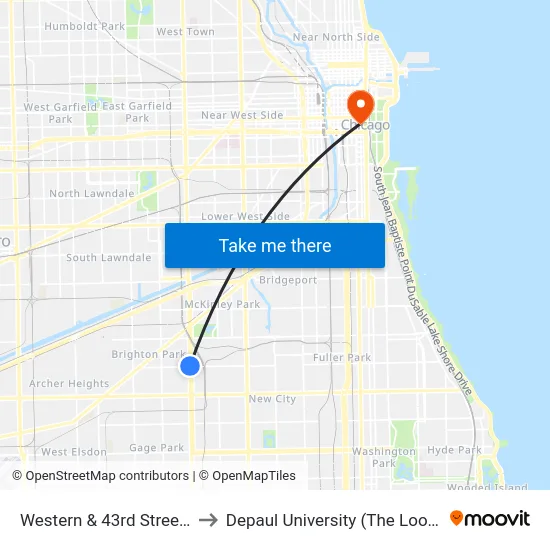 Western & 43rd Street (South) to Depaul University (The Loop Campus) map