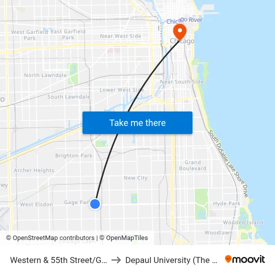 Western & 55th Street/Garfield (South) to Depaul University (The Loop Campus) map