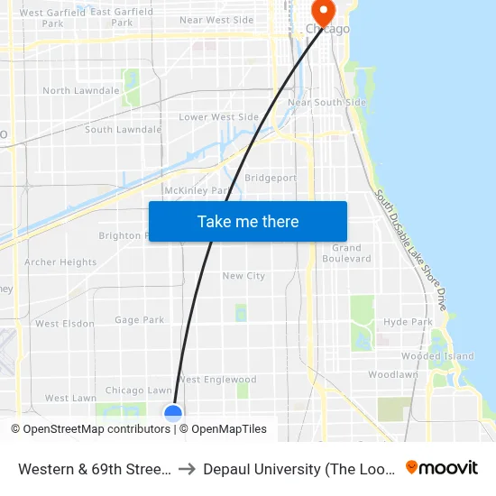 Western & 69th Street (North) to Depaul University (The Loop Campus) map