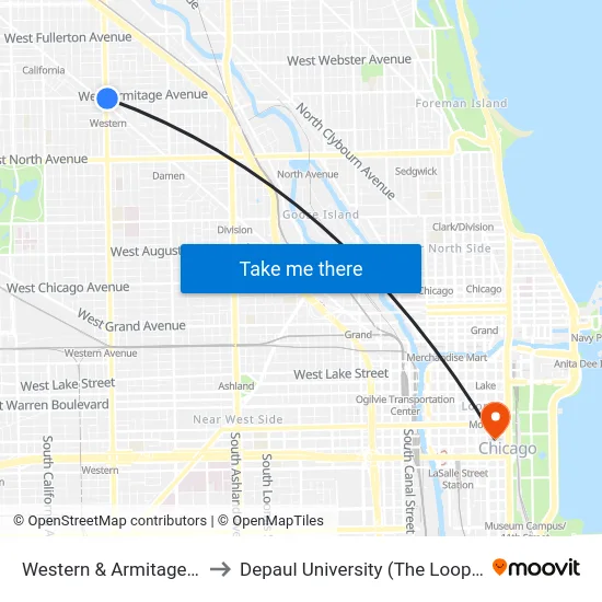 Western & Armitage (North) to Depaul University (The Loop Campus) map