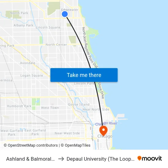 Ashland & Balmoral (North) to Depaul University (The Loop Campus) map