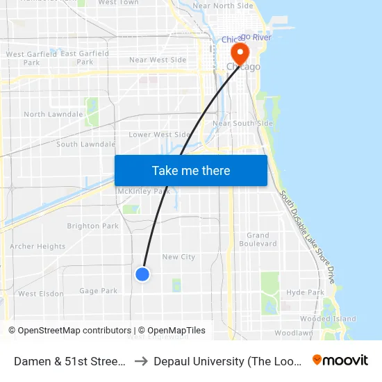 Damen & 51st Street (North) to Depaul University (The Loop Campus) map