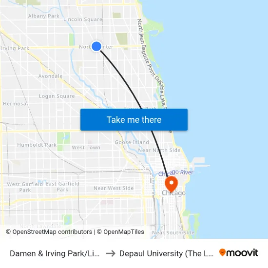 Damen & Irving Park/Lincoln (North) to Depaul University (The Loop Campus) map
