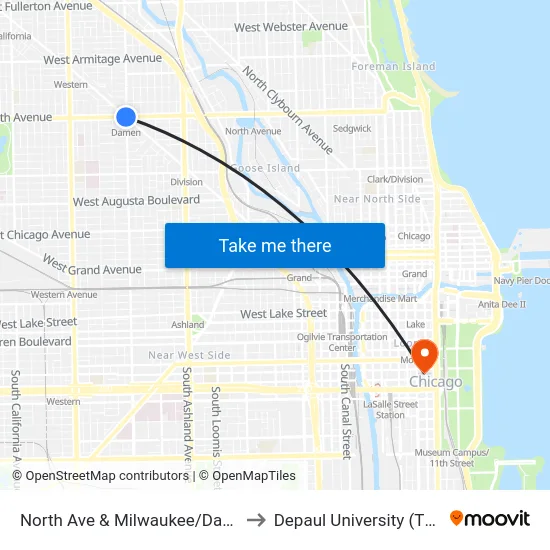 North Ave & Milwaukee/Damen (Blue Line) (East) to Depaul University (The Loop Campus) map
