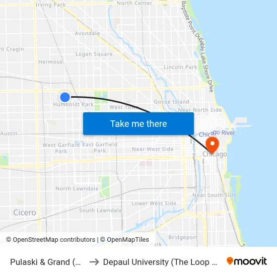 Pulaski & Grand (South) to Depaul University (The Loop Campus) map