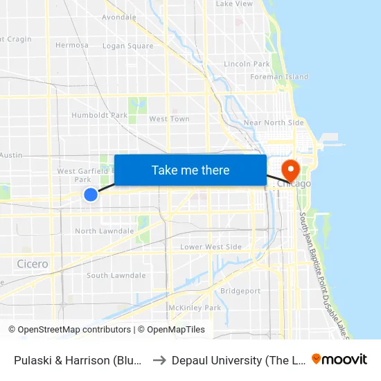 Pulaski & Harrison (Blue Line) (North) to Depaul University (The Loop Campus) map