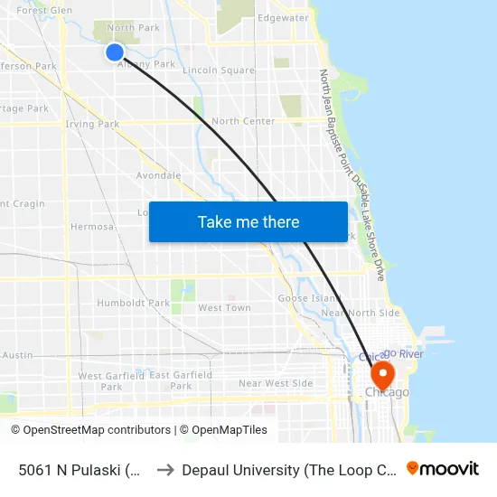 5061 N Pulaski (North) to Depaul University (The Loop Campus) map