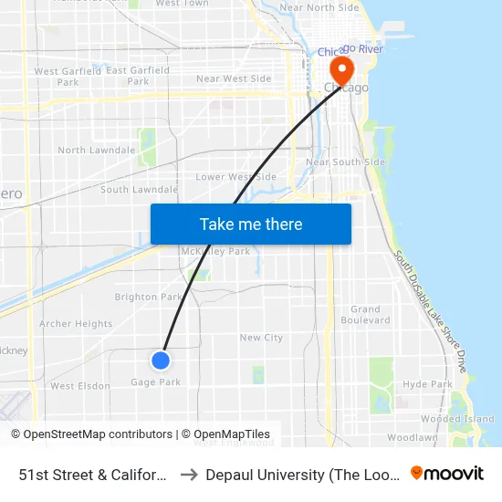 51st Street & California (East) to Depaul University (The Loop Campus) map