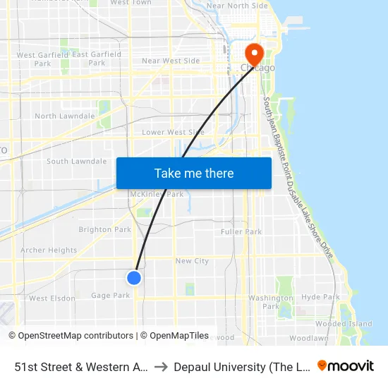 51st Street & Western Avenue (West) to Depaul University (The Loop Campus) map