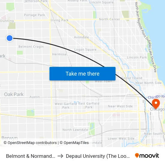 Belmont & Normandy (East) to Depaul University (The Loop Campus) map