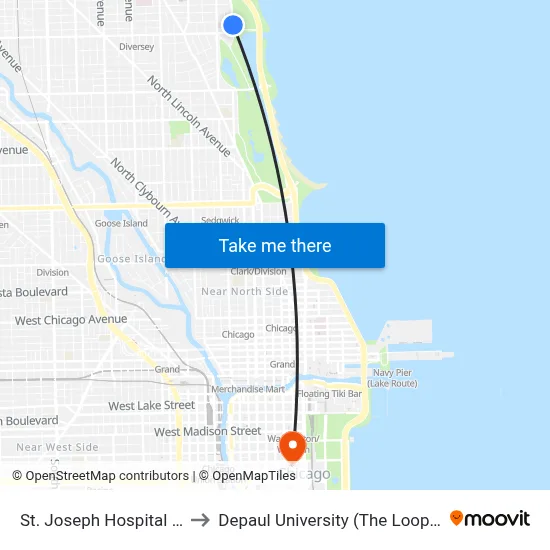 St. Joseph Hospital (South) to Depaul University (The Loop Campus) map