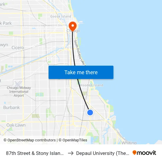 87th Street & Stony Island (Farside) (East) to Depaul University (The Loop Campus) map