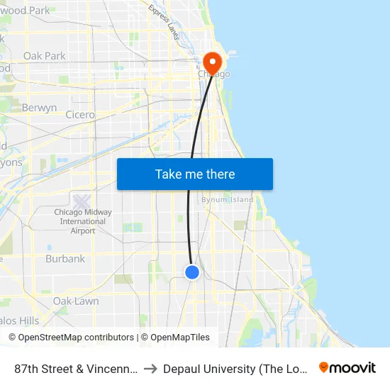 87th Street & Vincennes (West) to Depaul University (The Loop Campus) map
