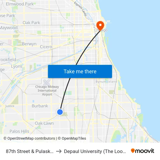 87th Street & Pulaski (West) to Depaul University (The Loop Campus) map