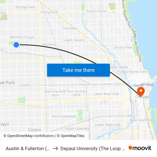 Austin & Fullerton (South) to Depaul University (The Loop Campus) map
