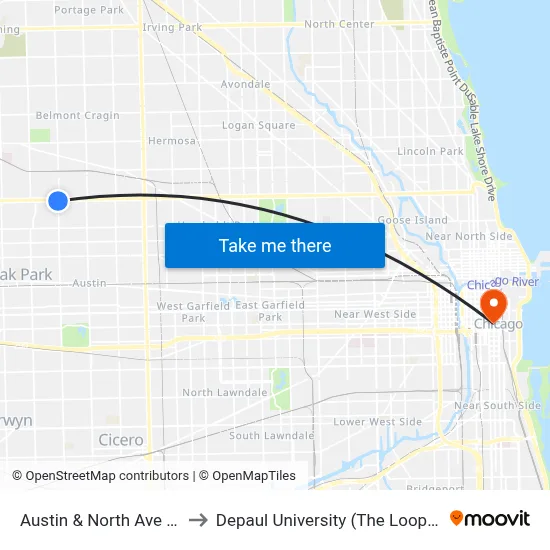 Austin & North Ave (South) to Depaul University (The Loop Campus) map