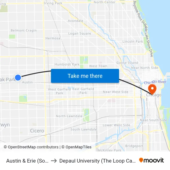 Austin & Erie (South) to Depaul University (The Loop Campus) map