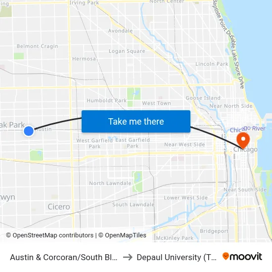 Austin & Corcoran/South Blvd (Green Line) (North) to Depaul University (The Loop Campus) map