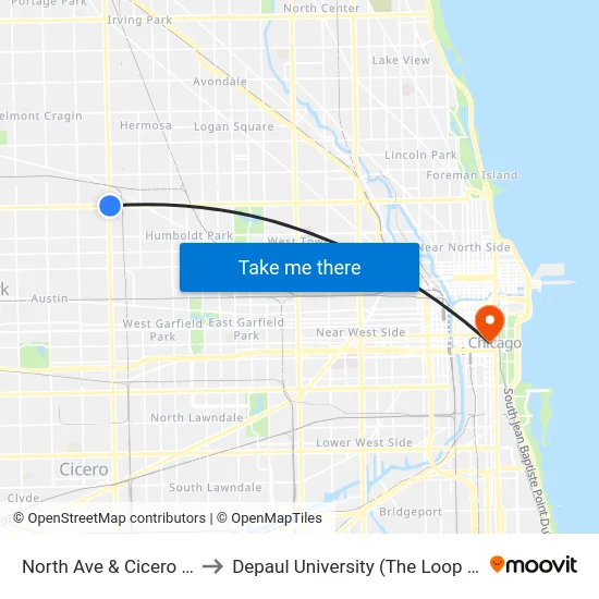 North Ave & Cicero (West) to Depaul University (The Loop Campus) map