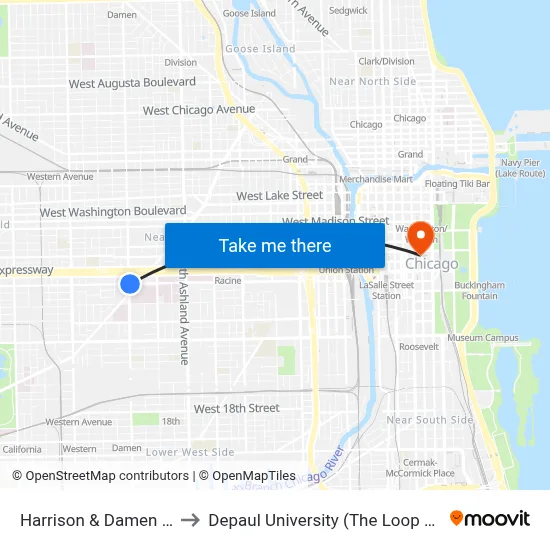 Harrison & Damen (East) to Depaul University (The Loop Campus) map