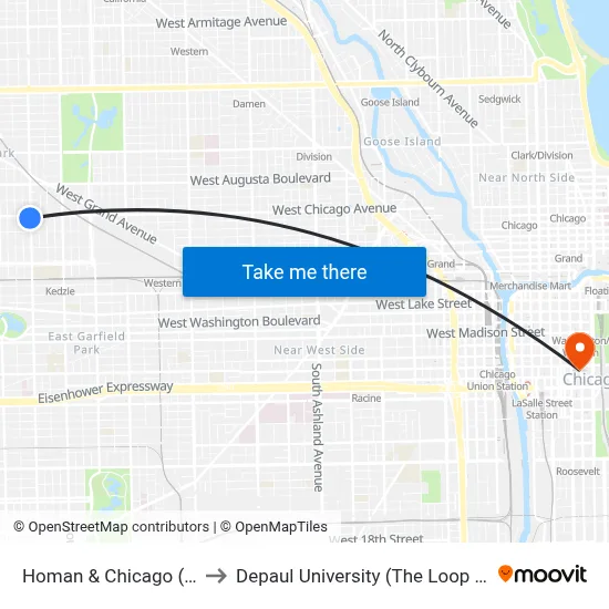 Homan & Chicago (South) to Depaul University (The Loop Campus) map