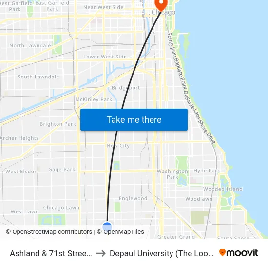 Ashland & 71st Street (South) to Depaul University (The Loop Campus) map