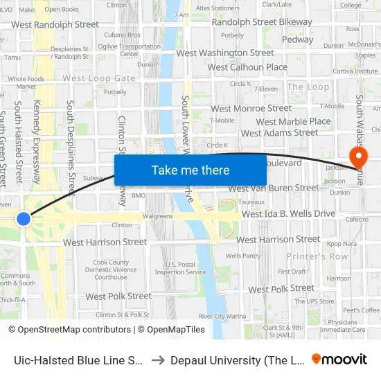 Uic-Halsted Blue Line Station (North) to Depaul University (The Loop Campus) map