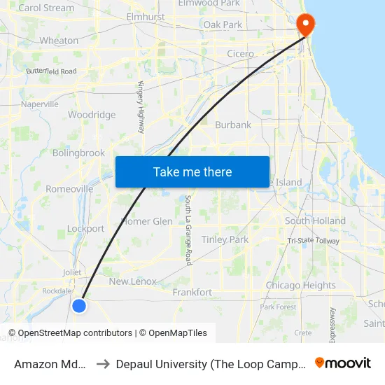 Amazon Mdw2 to Depaul University (The Loop Campus) map