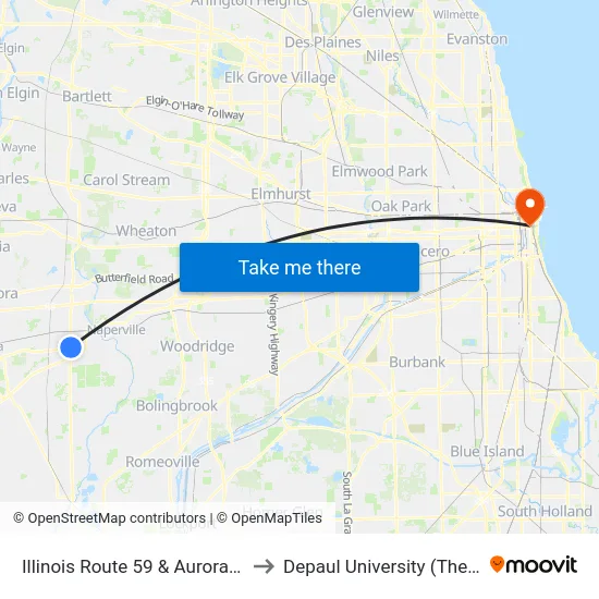 Illinois Route 59 & Aurora Ave/New York St to Depaul University (The Loop Campus) map