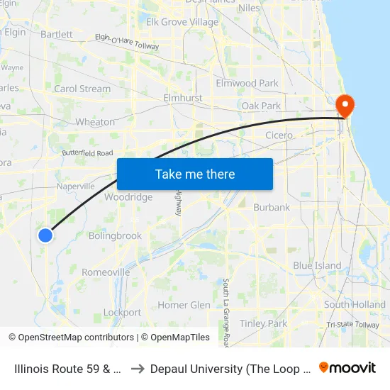 Illinois Route 59 & 95th St to Depaul University (The Loop Campus) map
