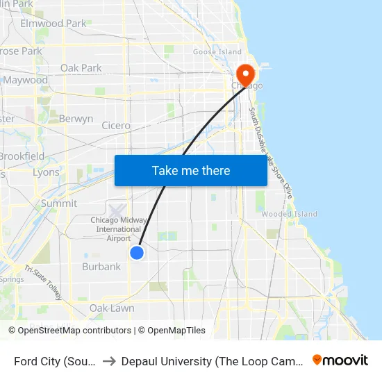 Ford City (South) to Depaul University (The Loop Campus) map