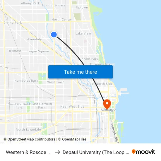 Western & Roscoe (South) to Depaul University (The Loop Campus) map