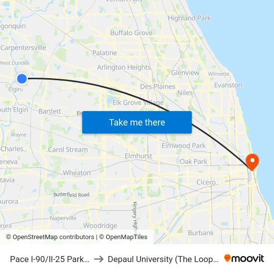Pace I-90/Il-25 Park-N-Ride to Depaul University (The Loop Campus) map
