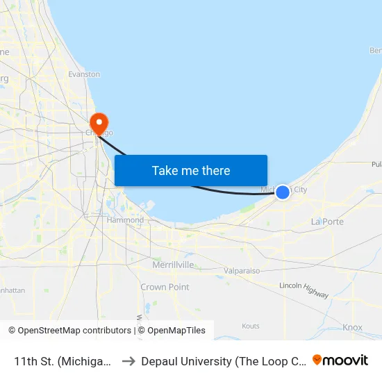 11th St. (Michigan City) to Depaul University (The Loop Campus) map