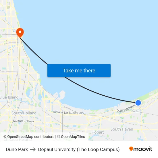 Dune Park to Depaul University (The Loop Campus) map